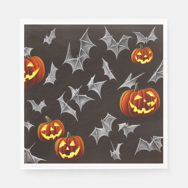 Fledermäuse und Jack-O-Lanterns - Papierflossen Serviette (Vorderseite)