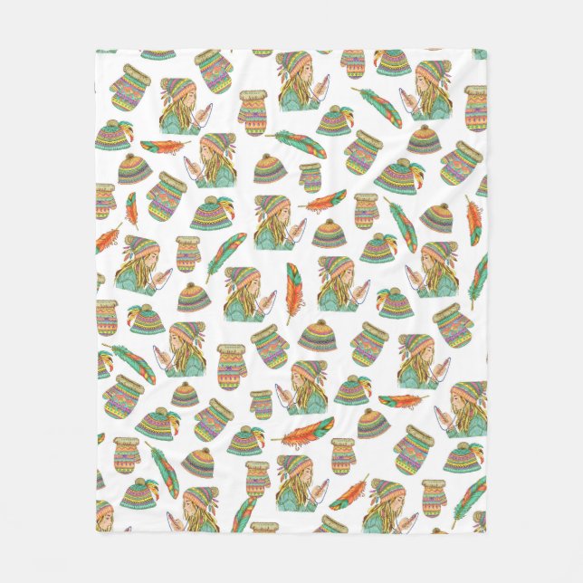 Fleece Blanket Boho Hat Girl (Vorderseite)