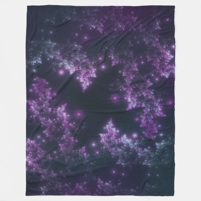 Fleece Blanket Fraktal Blätter Violet Glow (Vorderseite)