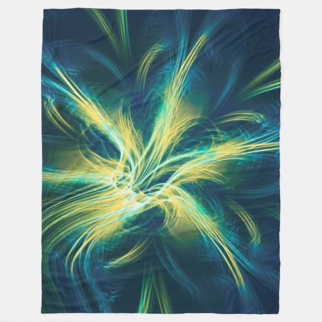 Fleece Blanket Fraktal Blume Blue Palette (Vorderseite)