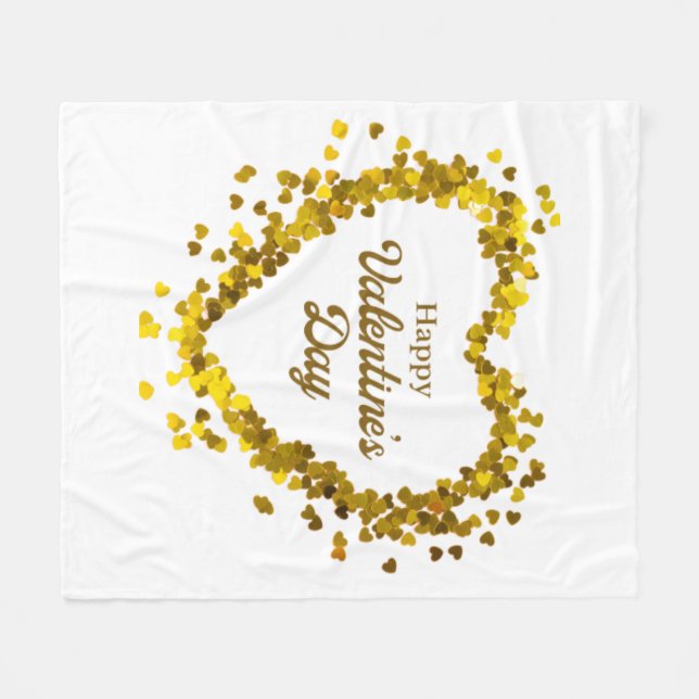 Fleece Blanket Happy Valentine Day Gold Herz (Vorderseite (Horizontal))