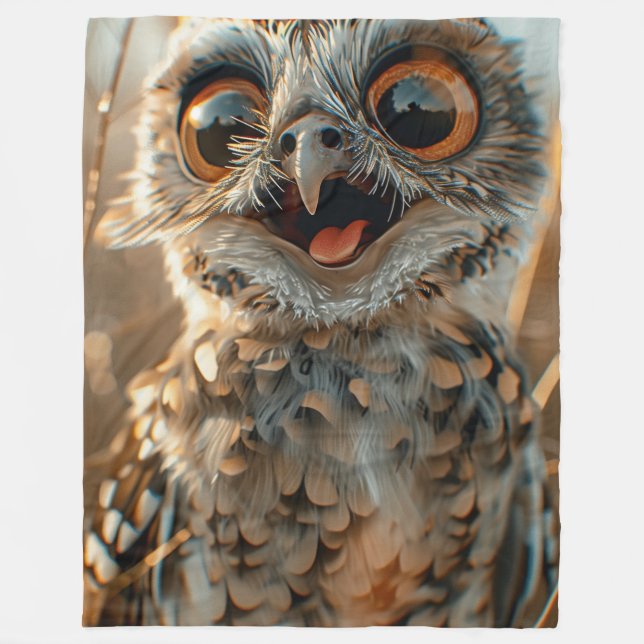 Fleece Blanket Owl Niedlich Lächeln, S, M, L (Vorderseite)