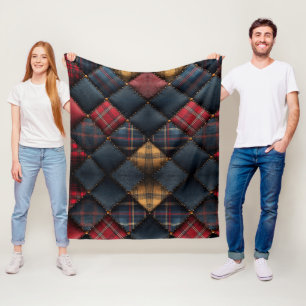 Fleece Blanket Quilt Red Navy Gelbes Muster