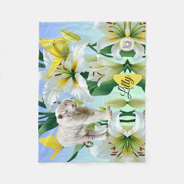 Fleece Blanket White Tiger Yellow Lilly (Vorderseite)