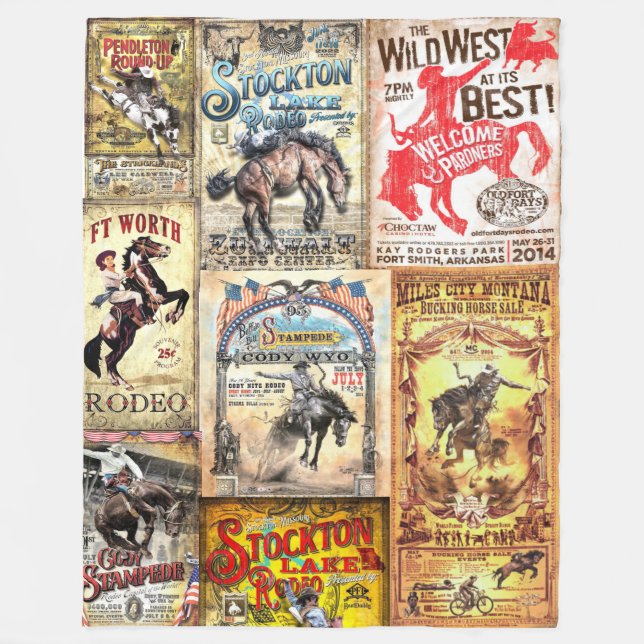 Fleece Blanket with Vintage Cowboy Rodeo Signs (Vorderseite)