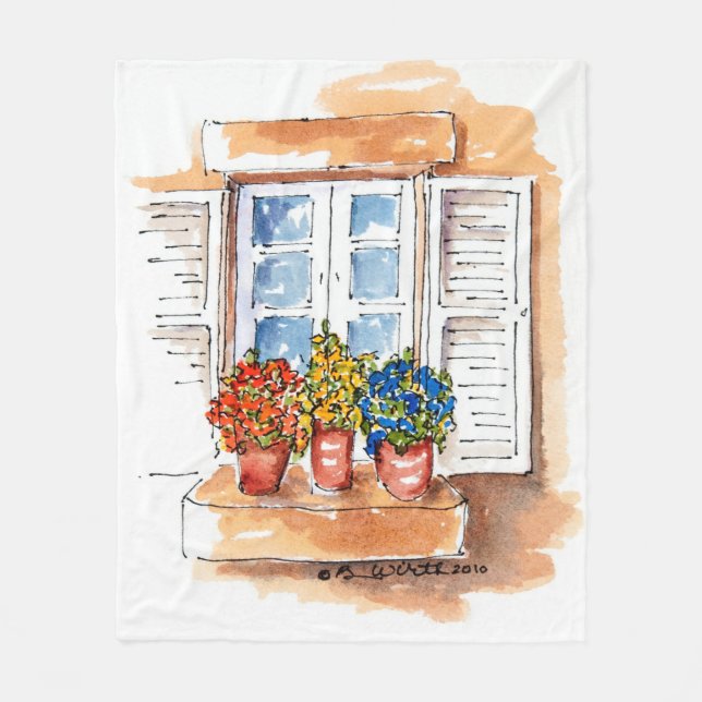 Fleece-Decke mit Windowsill mit Blumen-Kunst Fleecedecke (Vorderseite)