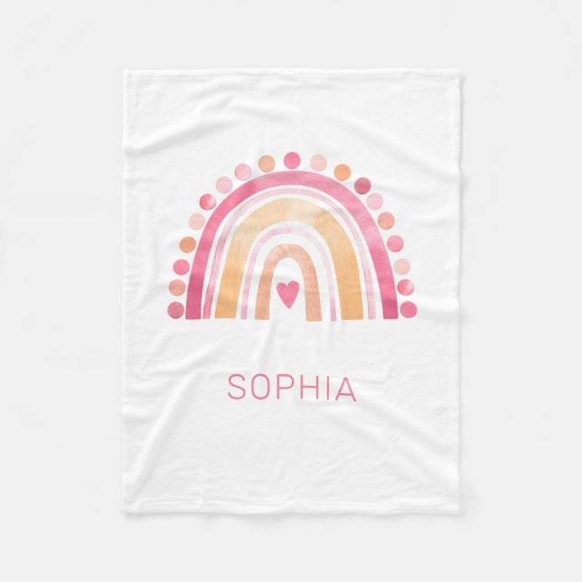 Fleece-Decke Regenbogen, rosa Boho-Wasserfarbe Fleecedecke (Vorderseite)