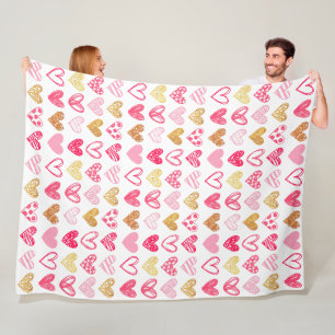 Fleece-Decke - Rosa und goldene Herzen Fleecedecke
