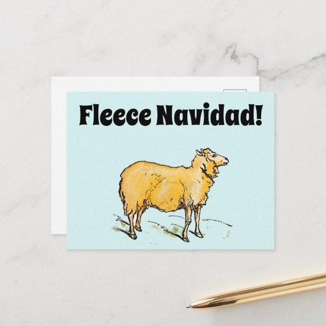 Fleece Feliz Navidad Funny Christmas Sheep Joke Postkarte (Vorderseite/Rückseite Beispiel)