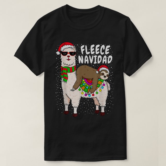 Fleece Feliz Navidad Sloth Riding Llama Weihnachte T-Shirt (Design vorne)