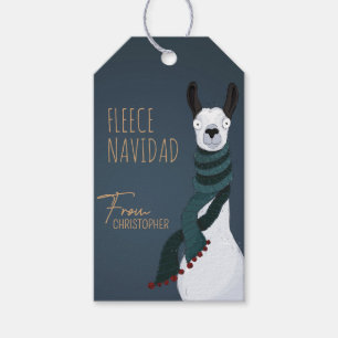 Fleece Navidad Chic Lustig Festlich Blau Grau Lama Geschenkanhänger