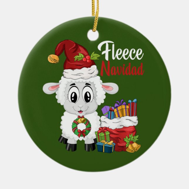 Fleece Navidad Feliz Navidad Pun Weihnachtsschaf Keramik Ornament (Vorne)