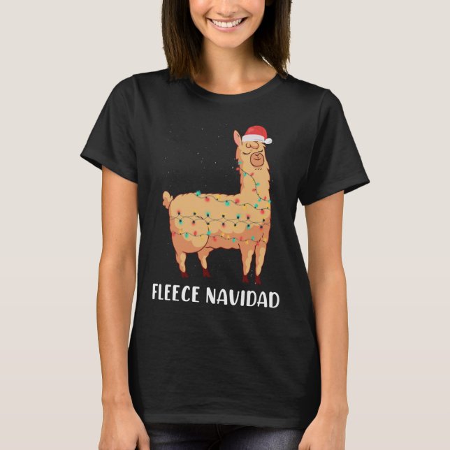 Fleece Navidad Holiday Christmas Llama Alpaca T-Shirt (Vorderseite)