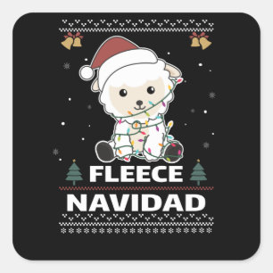 Fleece Navidad - Niedliches Weihnachtsschaf Funny  Quadratischer Aufkleber