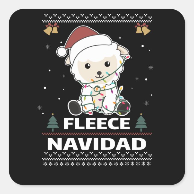Fleece Navidad - Niedliches Weihnachtsschaf Funny  Quadratischer Aufkleber (Vorderseite)