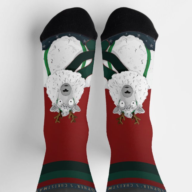 “Fleece Navidad” Sheep Funny Fun Festive Red  Socken (Oben)