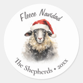 Fleece Navidad Sheep Weihnachten Runder Aufkleber