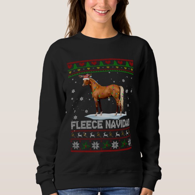 Fleece Navidad Xmas Lights Santa Reindeer Horse Sw Sweatshirt (Vorderseite)