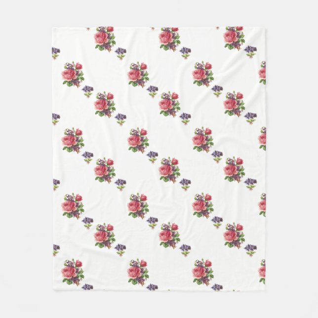 Fleece-umfassendes rosa Rosen-und Veilchen-Muster Fleecedecke (Vorderseite)