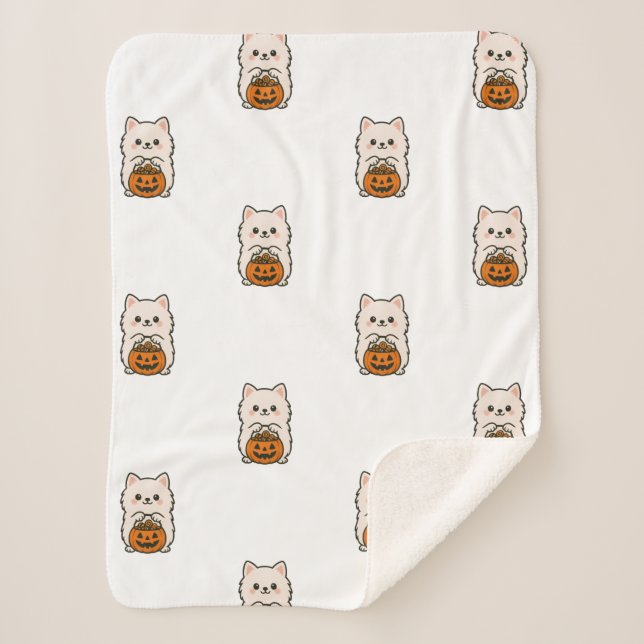 Fleecedeken Halloween – Schattige Pomeranian Sherpadecke (Vorderseite)