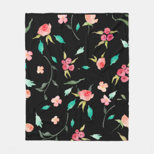 Fleeceumfassende Watercolor-Blumen-Felder, schwarz Fleecedecke