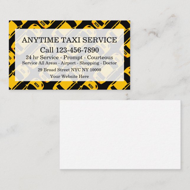 Fleet Taxi Service mit Taxicab Muster Visitenkarte (Vorne/Hinten)