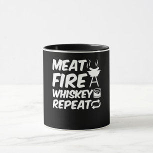 Fleisch Feuer Whisky Wiederholen   Lustiger Spruch Tasse