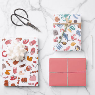 Fleisch Meeresfrüchte Bauernmarkt Geflügel Vorrat Geschenkpapier Set