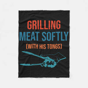 Fleisch mit seiner Zange sanft grillen Lustiger BB Fleecedecke