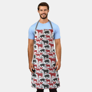 Fleischerei Fleischstücke Kuh Huhn Schwein Schaf Schürze