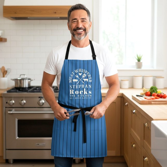 Fleischflüsterer BBQ Meister Blau Pinstripe Design Schürze (Von Creator hochgeladen)