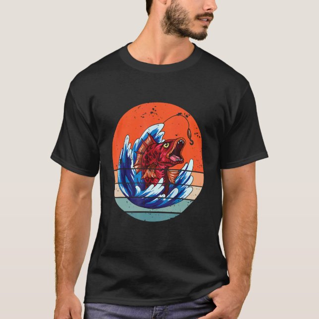 Fleischfressende Fischangeln Retro 1 T-Shirt (Vorderseite)