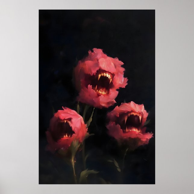 Fleischfressender Blumenkunst-Druck, dunkle surrea Poster (Vorne)