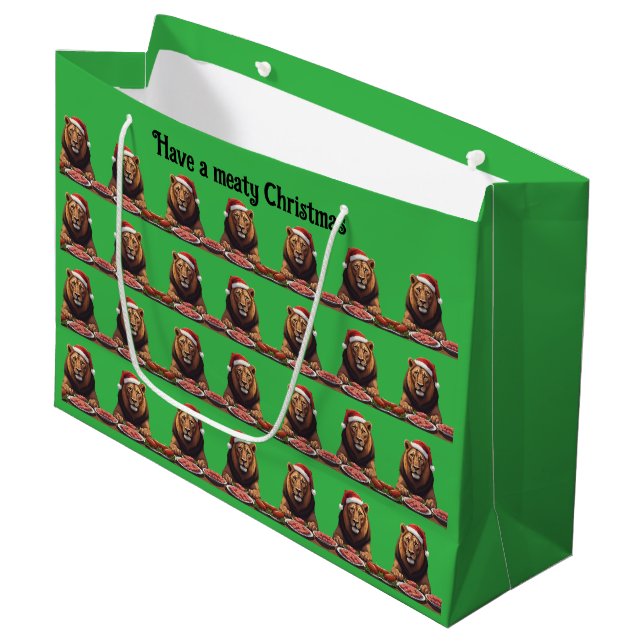 Fleischfresser-Löwe-Weihnachts-Geschenktasche Große Geschenktüte (Vorderseite Schrägansicht)