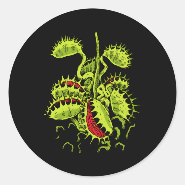 Fleischfresser-Pflanze Venus Fly Trap Botanisch Runder Aufkleber (Vorderseite)