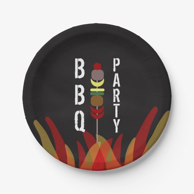 Fleischspieße BBQ Kochparty Pappteller (Vorderseite)