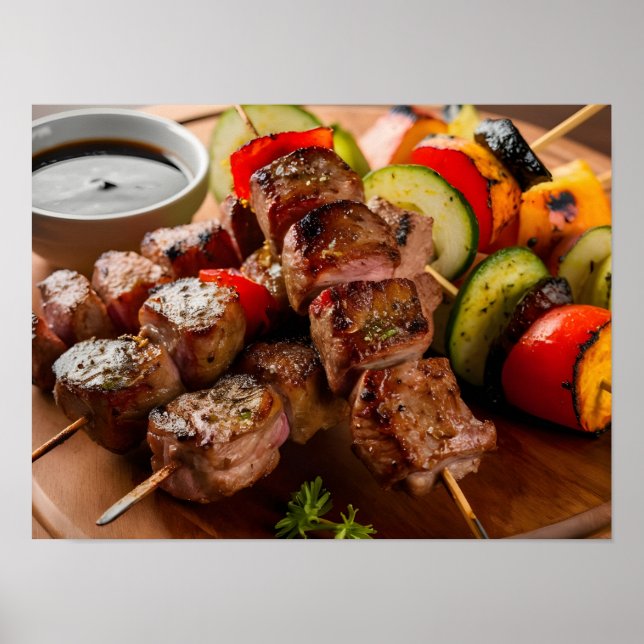 Fleischspieße im Grill und Shish Kebab Poster (Vorne)