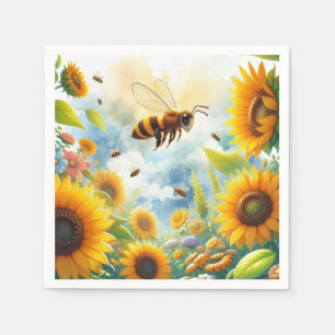 Fleißige Biene Sonnenblumen-Garten-Thema Serviette
