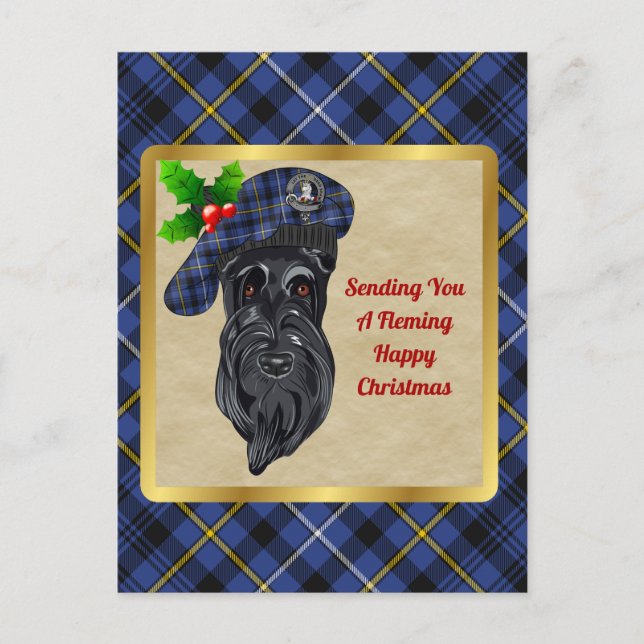 Fleming Clan Abzeichen & Tartan Weihnachtspostkart Postkarte (Vorderseite)