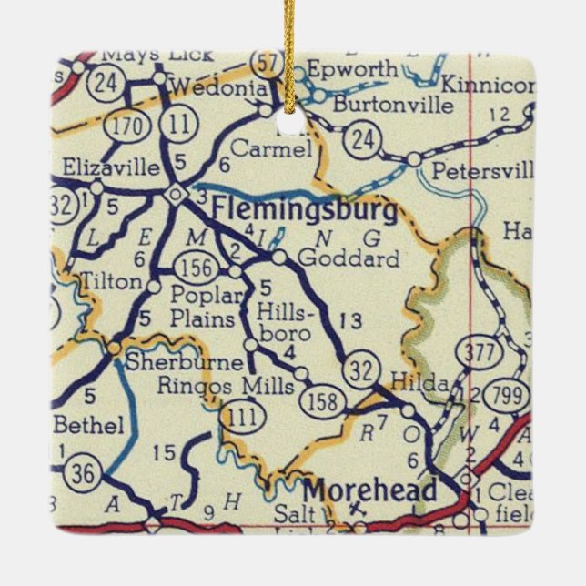 Flemingsburg KY Vintage Karte Keramikornament (Rückseite)