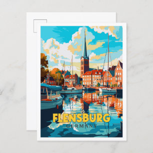 Flensburg Deutschland Vintage Reise Illustration Postkarte