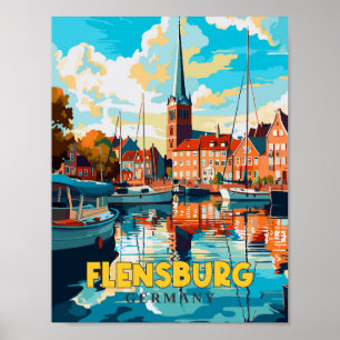 Flensburg Deutschland Vintage-Reiseillustration Poster