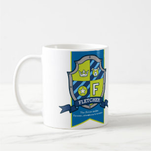 Fletcher Buchstabe F Wappen blau grün Bedeutung Kaffeetasse