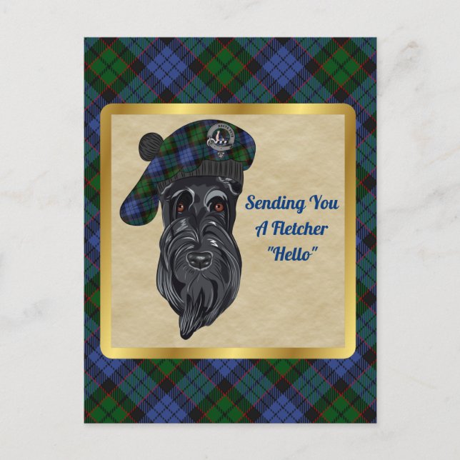 Fletcher Clan Abzeichen & Tartan Postkarte (Vorderseite)