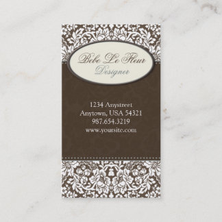 Fleur #1C Chic Brown Damask Business Card Visitenkarte