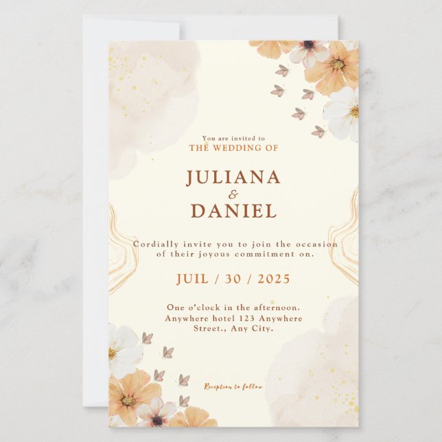 Fleur Cream Floral Wedding Invitation with Details (Vorderseite)
