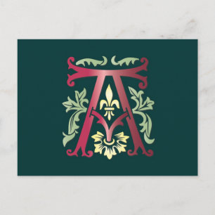 Fleur-de-lis-A-Monogramm Postkarte