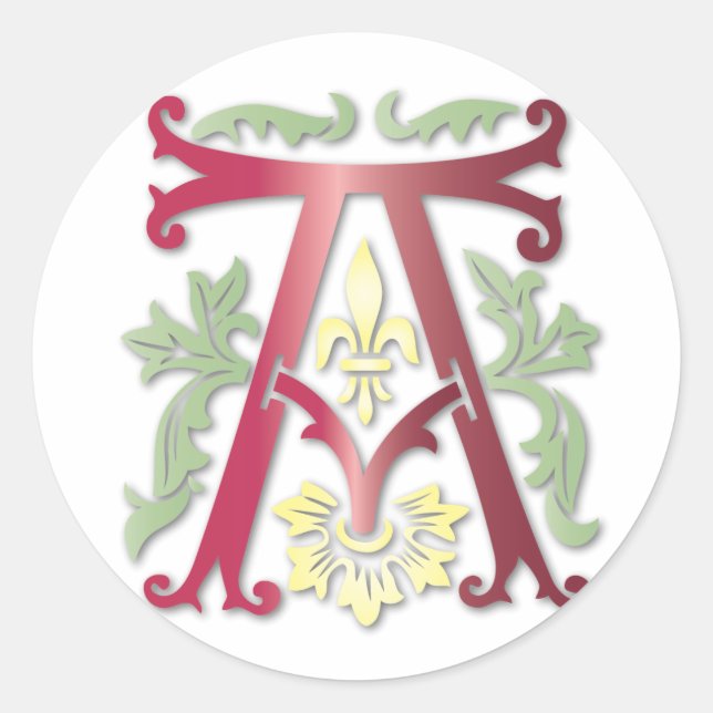 Fleur-de-lis-A-Monogramm Runder Aufkleber (Vorderseite)