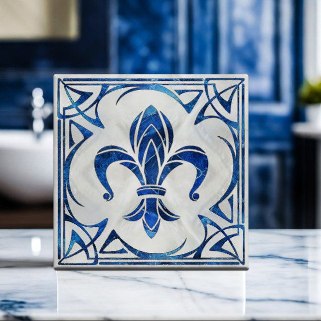 Fleur-De-Lis - Art Nouveau - Blauer Marmor und Per Fliese (Von Creator hochgeladen)