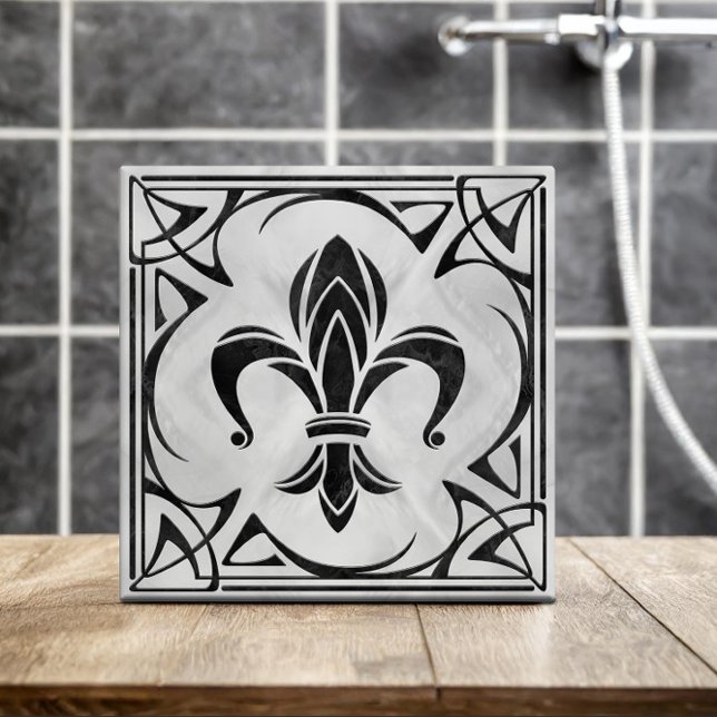 Fleur-De-Lis - Art Nouveau - Schwarzer Marmor und  Fliese (Von Creator hochgeladen)
